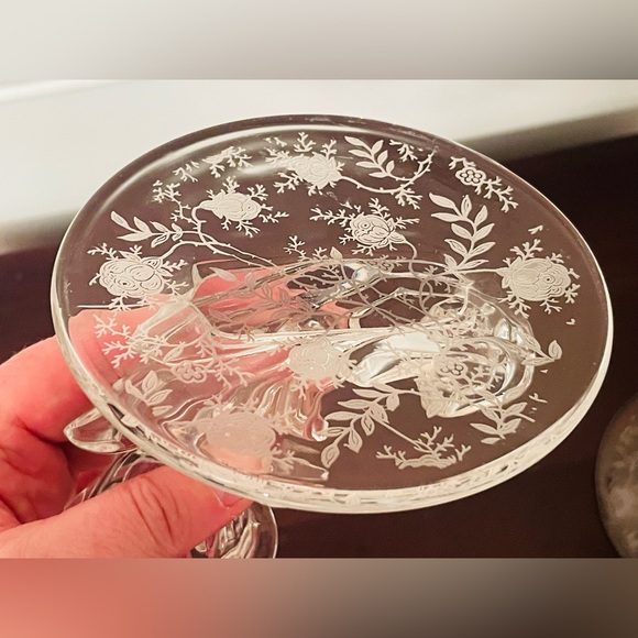 Absolutely Adorable Fostoria Baroque Crystal Candlestick Pair Etched Base 3.75” - Picture 9 of 12